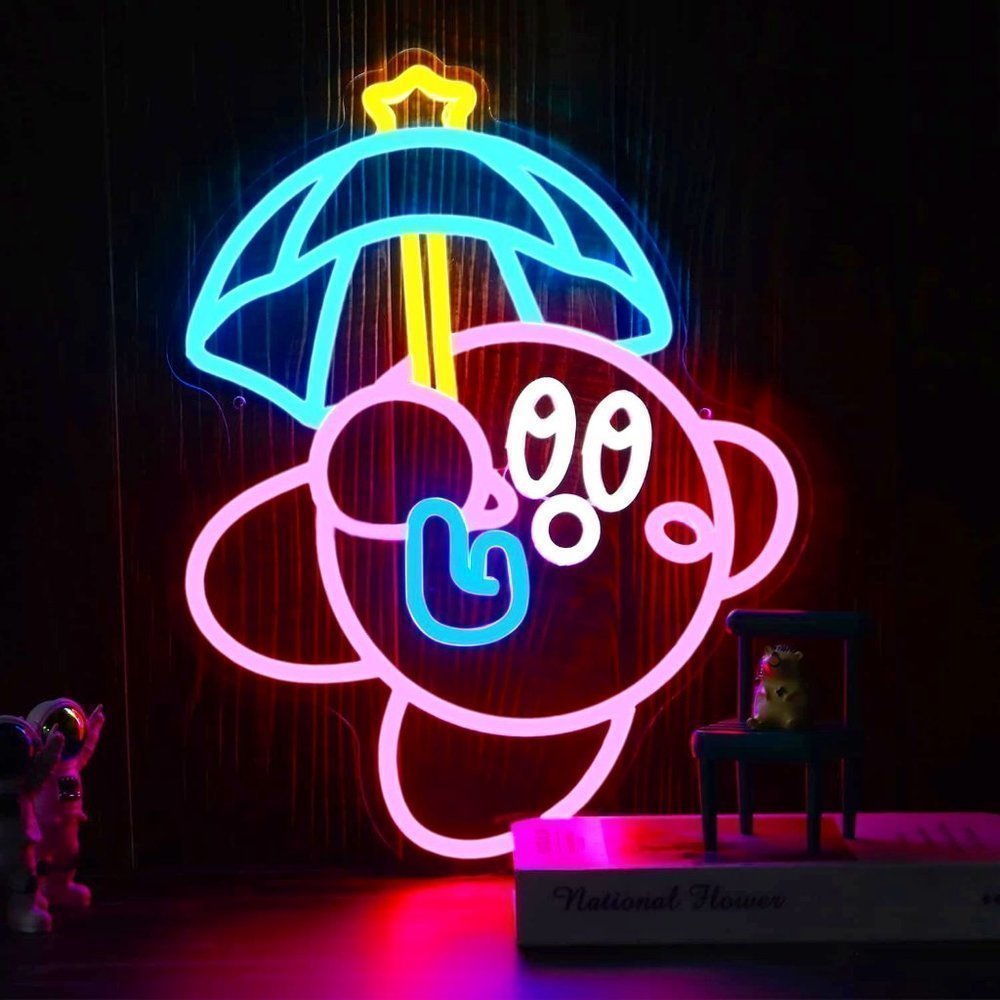Neon Kirby Cartoon Video Game Neon Light LED Man Cave Kid/Teen Room Anime Decor
